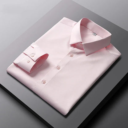 Men's Casual and Fashionable Long Sleeved Solid Color Shirt Non Ironing and Wrinkle Resistant Business Top - Ellianto fashion Men's