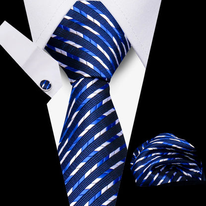 Tie Men Business Necktie Set Classic Plaid Cufflinks Handkerchief For Suit Wedding High Quality 3pcs Ties Sets Formal Gravata - Ellianto fashion Men's
