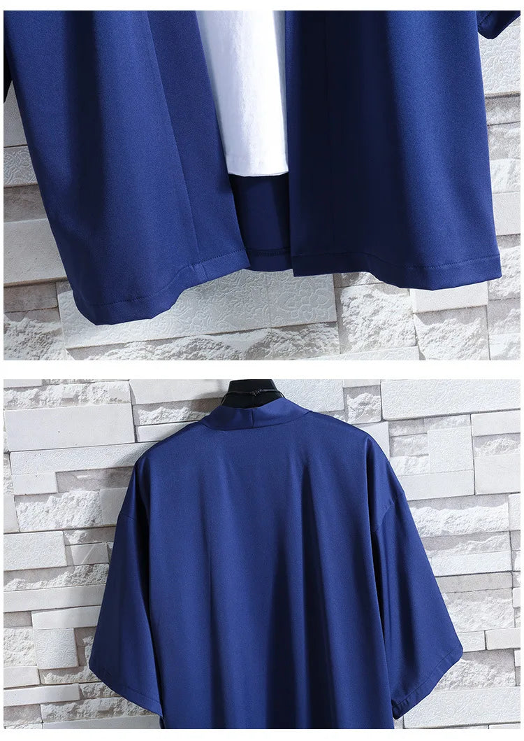 Kimono Men Cloak Kimono Para Hombre Black Coat White Cloak Beach Shirt Summer Haori Men Unisex Samurai Clothing Japanese Men - Ellianto fashion Men's