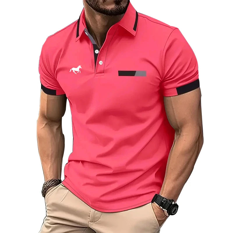 100% Polyester Men Summer Short Sleeve Fashion Lapel Business Casual Polo Shirt Men Slim Pure Color Golf Polo Shirt Tops . - Ellianto fashion Men's