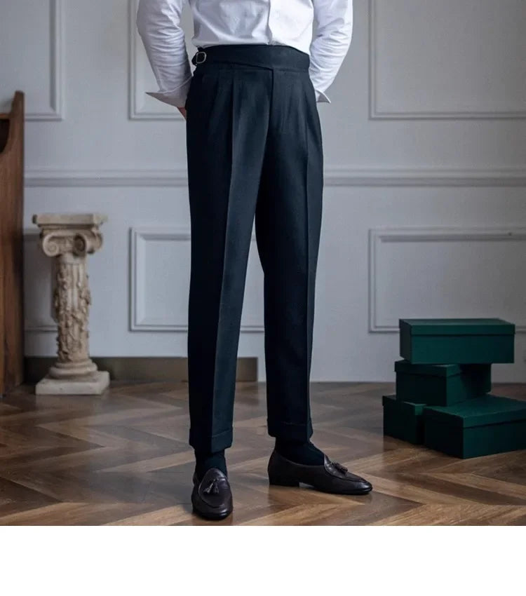 High Waist Straight Leg Casual Men's Trousers Italian Neapolitan Style Versatile Long Pants British Retro Suiting - Ellianto fashion Men's