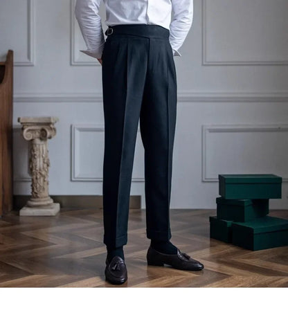 High Waist Straight Leg Casual Men's Trousers Italian Neapolitan Style Versatile Long Pants British Retro Suiting - Ellianto fashion Men's