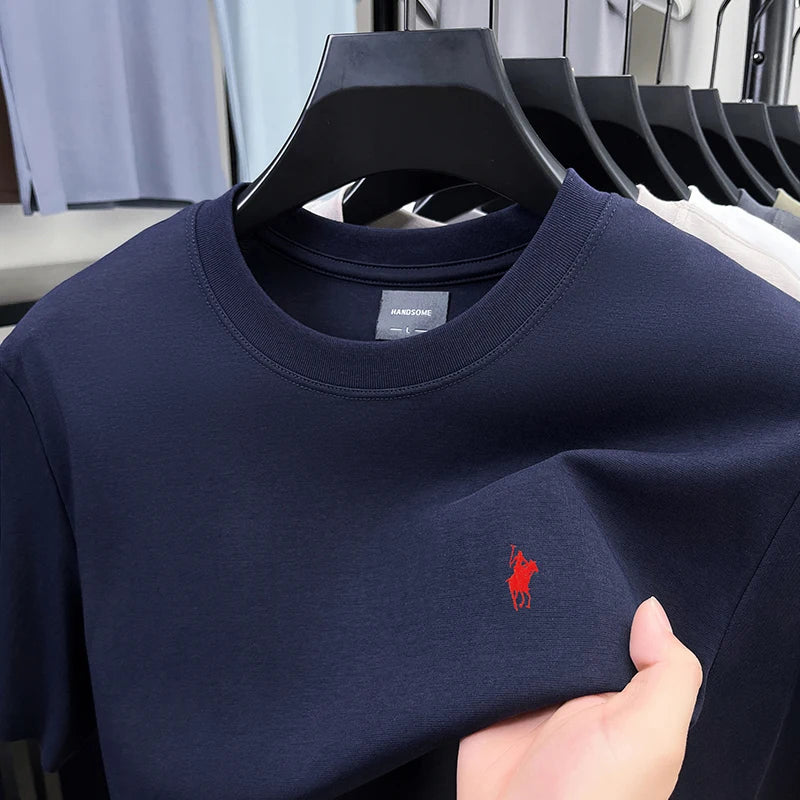 High end designer brand short sleeve T-shirt men's summer new fashion Paul Pony embroidery casual ice silk cotton breathable top - Ellianto fashion Men's
