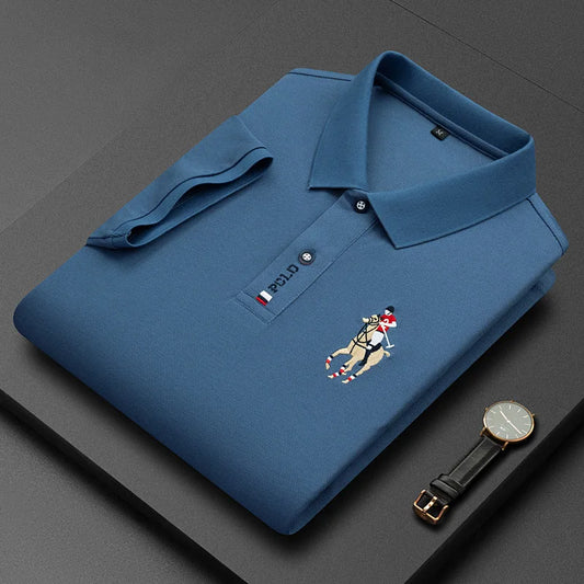 Brand Embroidered Men's Pure Cotton Popsicle Cotton Short Sleeved Polo Shirt Summer New Business Casual Breathable Men's Top 4xl - Ellianto fashion Men's
