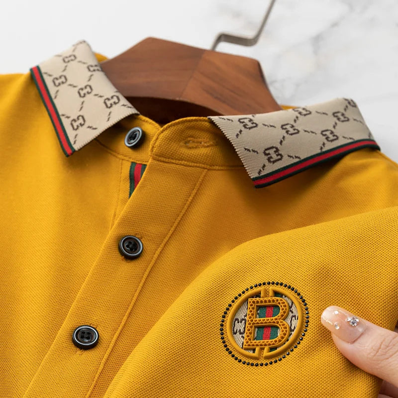 Men's Fashion 2025 Short sleeved Summer Polo Shirt High end Design Exquisite Ice Silk Embroidered Breathable T-shirt - Ellianto fashion Men's