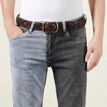 Premium Quality Leather Belt for Men, Handmade Braided Waistband with Retro Style Needle Buckle, First Layer Cowhide Woven Belt - Ellianto fashion Men's
