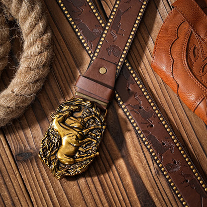 Casual, individual and retro belts, Western-style clothing accessories, metal buckles, PU belts, suitable for both men - Ellianto fashion Men's