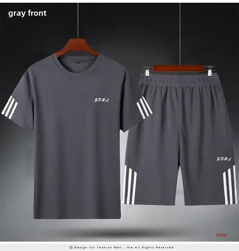 2025 Summer New Men's Round Neck Short Sleeve Casual Loose-fit Quick Dry Breathable Sports Suit - Ellianto fashion Men's