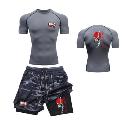 Men’s & Women’s Stylish Sports Set – Quick-Dry Fitness Wear with Baki Hanma Print & 2-in-1 Shorts