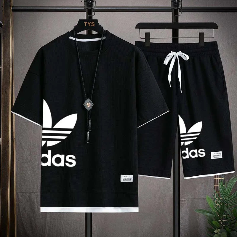 Summer 2025 New Men's pullover sportswear Set, fashionable basketball men's casual short-sleeved T-shirt + shorts two-piece set - Ellianto fashion Men's