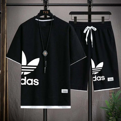 Summer 2025 New Men's pullover sportswear Set, fashionable basketball men's casual short-sleeved T-shirt + shorts two-piece set - Ellianto fashion Men's