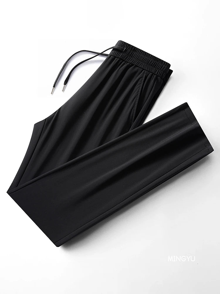 Summer High Stretch Smooth Ice Silk Casual Pants Man Thin Soft Elastic Waist Korean Grey Sweatpants Sports Jogging Trousers Male - Ellianto fashion Men's