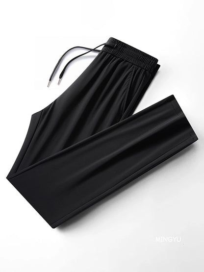 Summer High Stretch Smooth Ice Silk Casual Pants Man Thin Soft Elastic Waist Korean Grey Sweatpants Sports Jogging Trousers Male - Ellianto fashion Men's