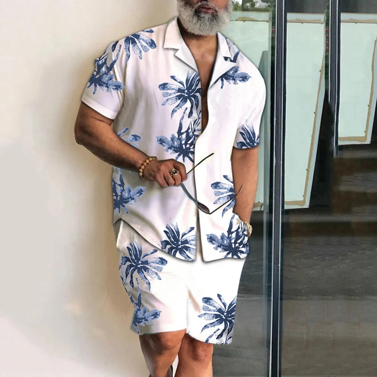 Set Plate-size streetwear, Hawaiian men's Vacation suits, Printed 3D Casual short-sleeved shirts, Beach Shorts - Ellianto fashion Men's