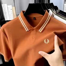 100% pure cotton high-end brand men polo shirt exquisite summer badge embroidery T-shirt fashionable lapel short sleeved shirt - Ellianto fashion Men's