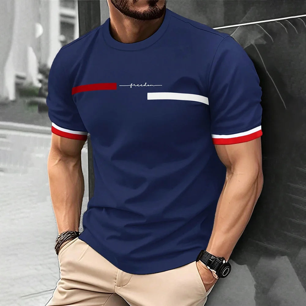 Fashion Summer 3D Stripe Letter Print Men's T Shirt Hip Hop Trend Harajuku Streetwear Casual O-neck Oversized T-shirts Men Tops - Ellianto fashion Men's