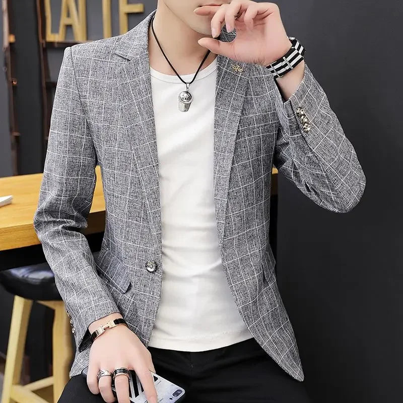 2025 Party Linen Gray Men's Suit Jackets Single Breasted Coat Male Blazer Summer New in Simple Clothing Fashion 2024 Casual Classic - Ellianto fashion Men's