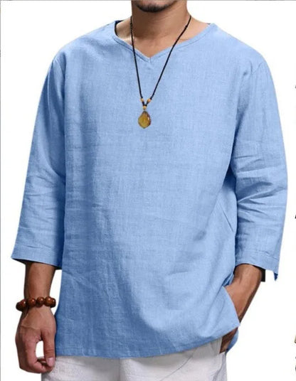 Men's New 3/4 Sleeve Loose Solid Casual Large Pullover Shirt - Ellianto fashion Men's