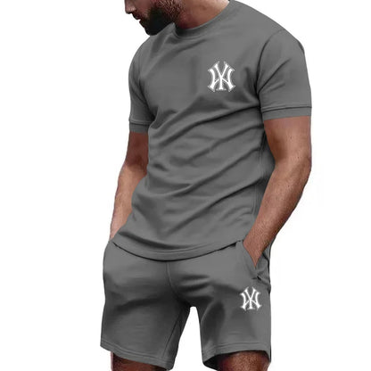 Men's two-piece sportswear, short sleeved T-shirt and pants set, running and fitness sportswear, summer, 2024 - Ellianto fashion Men's