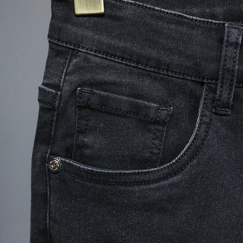 Korean black gray Skinny Tight Business Fashion Men Slim Fit Jeans Trendy Stretch denim Casual Small Legs Men's Pencil Pants - Ellianto fashion Men's