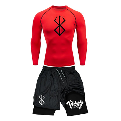 Men’s Berserk Guts Compression Set – Quick-Dry Rash Guard Top (Long or Short Sleeve) & Workout Shorts