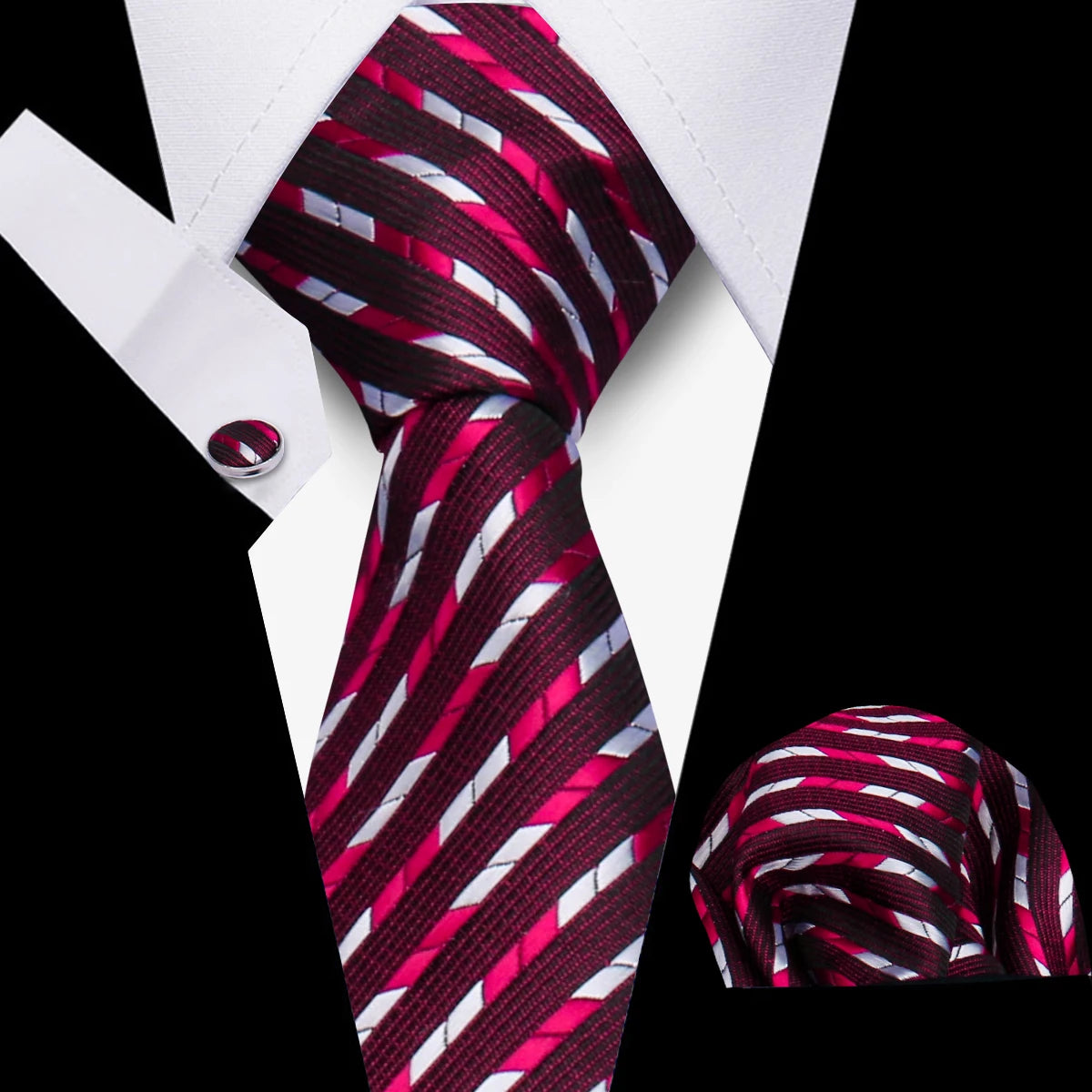 Tie Men Business Necktie Set Classic Plaid Cufflinks Handkerchief For Suit Wedding High Quality 3pcs Ties Sets Formal Gravata - Ellianto fashion Men's