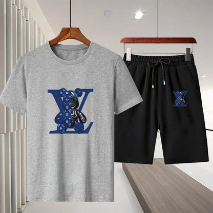 Set 2025 Summer Men's Outdoor Leisure Fitness Jogging Set: Breathable pure cotton short-sleeved T-shirt + quick-drying Shorts, a two - Ellianto fashion Men's