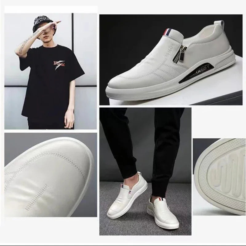 Business Men's Leather Shoes Fashion Man Dress Shoes Autumn ZIP Man's Sneakes 2025 New Lightweight Flat Male Casual Loafers - Ellianto fashion Men's