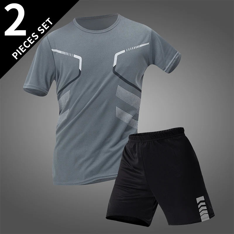 Men’s 2-Piece Sports Quick-Dry Set – Lightweight Round-Neck Shirt & Joker Stretch Shorts for Comfortable Running, Fitness, and Badminton Performance