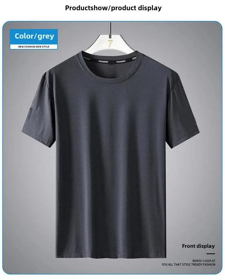 Men's Summer Ice Silk Loose Fit Crew Neck Short Sleeve T-Shirt Quick Dry Breathable Casual Top in Big Sizes Versatile And Simple - Ellianto fashion Men's