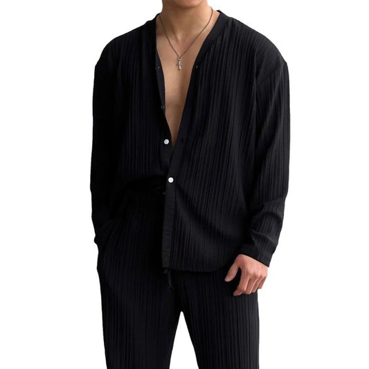 Mens Striped Sexy Solid Color V-Neck Knitted Long Sleeves Sweater Pants Autumn Casual Fashion Two-Piece Set Men’s Clothing 2024 - Ellianto fashion Men's