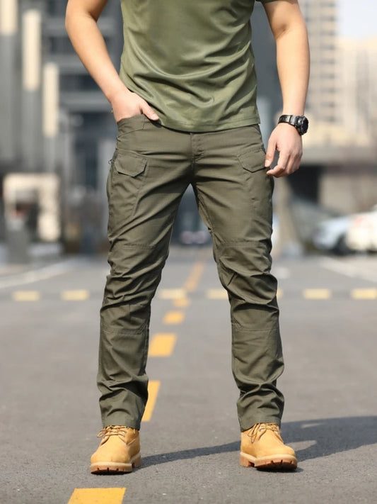 Men's Tactical Trousers Slim Pants Outdoor Overalls Straight Training Multiple Pockets Hiking Fishing Casual Pants Ix7 - Ellianto fashion Men's