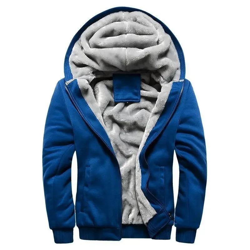 Men’s Hooded Fleece-Lined Baseball Jacket – Warm, Thickened Sweatshirt with Sporty Korean Style for Autumn-Winter Comfort