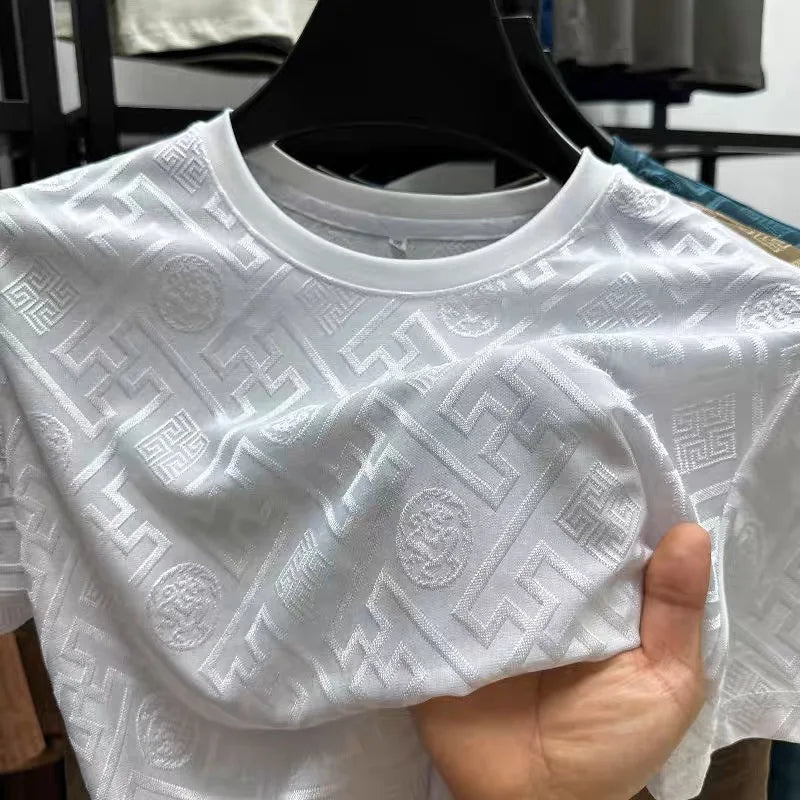 Fashion new brand ice silk breathable short sleeved men's round neck top cool and comfortable T-shirt men's clothing 2025 summer - Ellianto fashion Men's