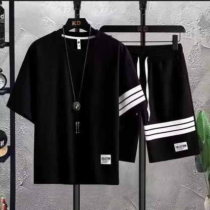 Casual Sportswear Set for Men Summer Trendy Loose Short Sleeve T-Shirt And Handsome Shorts Two Piece Set Comfortable Breathable - Ellianto fashion Men's