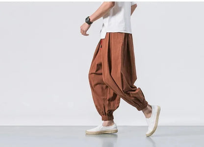 Chinese-Japanese Style Wide-Leg Pants – Loose-Fit Comfort and Trendy Nine-Point Design for the Modern Gentleman