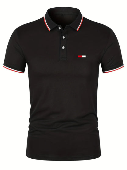 Men's 100 cotton summer casual fashion loose plus size flag pattern printed lapel short sleeved polo shirt top travel outfit - Ellianto fashion Men's