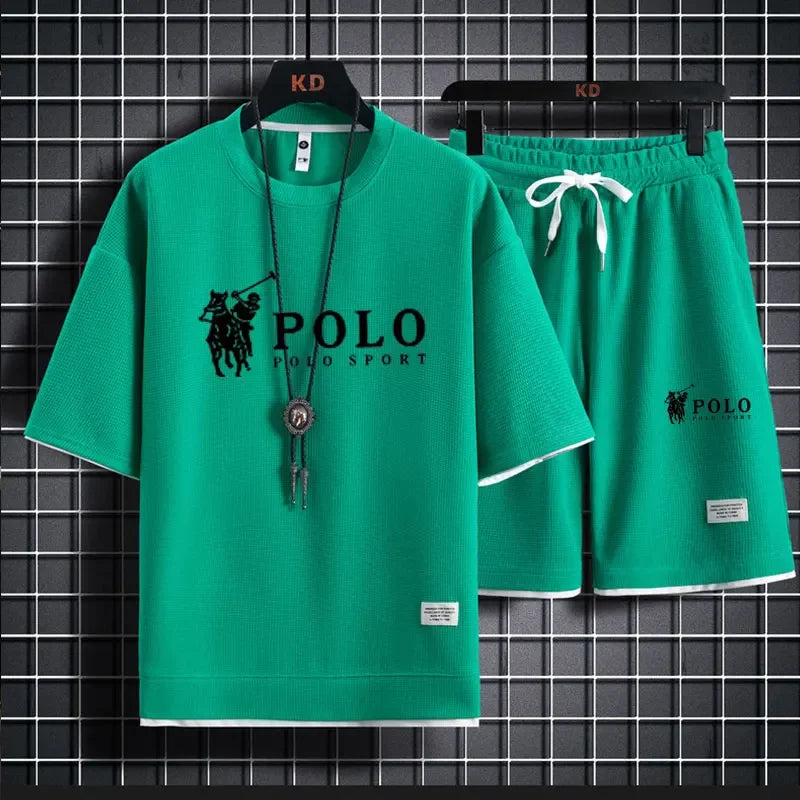 Set summer of 2025, a two-piece set of Korean-style men's short-sleeved T-shirts and sports shorts paired with casual sportsw - Ellianto fashion Men's