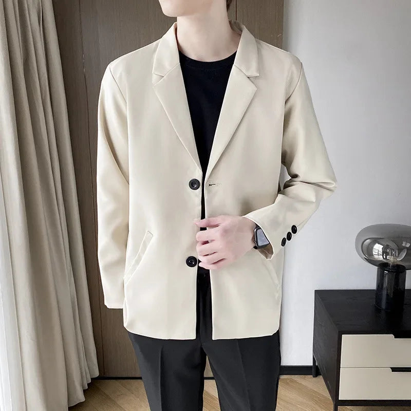 Casual Black Single-Breasted Men's Suit Jacket Korean Trendy Brand Business Spring Autumn Fashionable Small-Sized Menswear - Ellianto fashion Men's