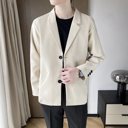 Casual Black Single-Breasted Men's Suit Jacket Korean Trendy Brand Business Spring Autumn Fashionable Small-Sized Menswear - Ellianto fashion Men's