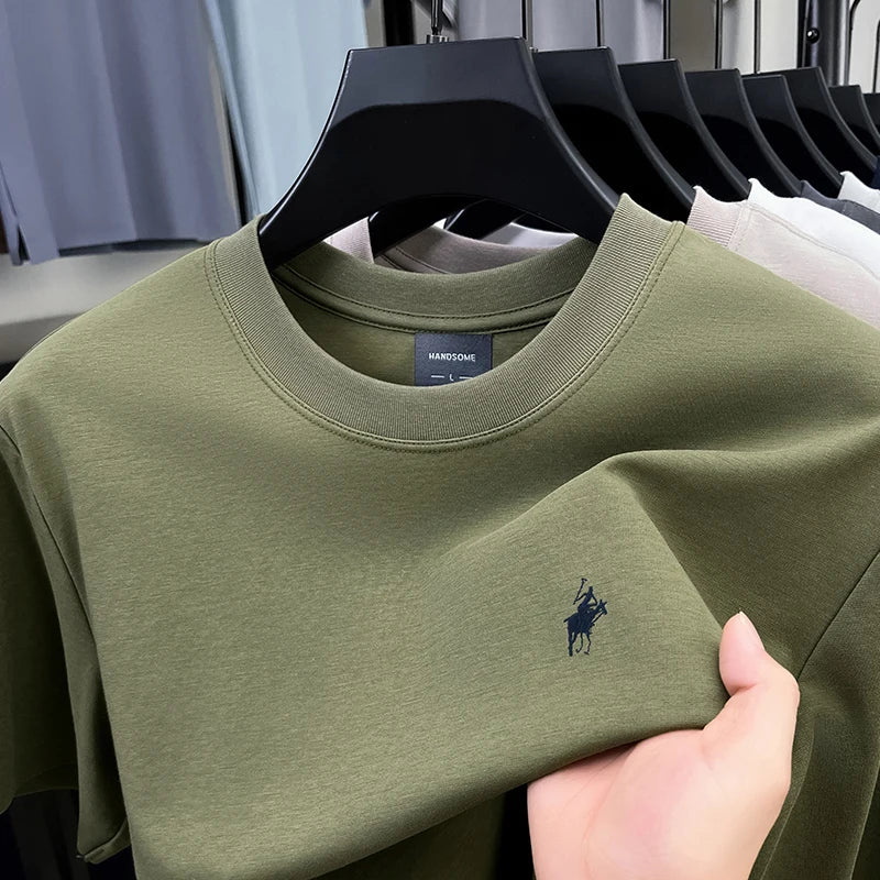 High end designer brand short sleeve T-shirt men's summer new fashion Paul Pony embroidery casual ice silk cotton breathable top - Ellianto fashion Men's