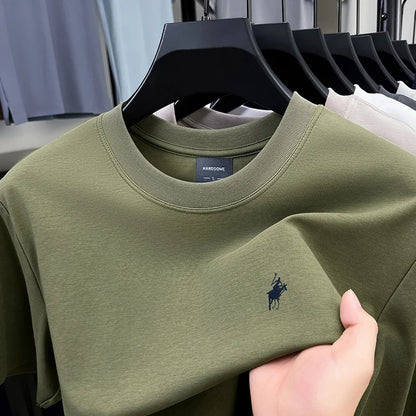 High end designer brand short sleeve T-shirt men's summer new fashion Paul Pony embroidery casual ice silk cotton breathable top - Ellianto fashion Men's