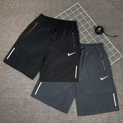 Nike Men's Breathable Shorts, Reflective Design, Adjustable Drawstring, Water-resistant Sweatpants, Solid Color, Black/Grey - Ellianto fashion Men's