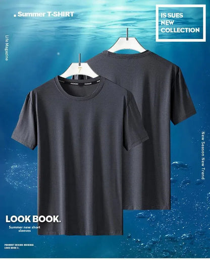 Men's Summer Ice Silk Loose Fit Crew Neck Short Sleeve T-Shirt Quick Dry Breathable Casual Top in Big Sizes Versatile And Simple - Ellianto fashion Men's