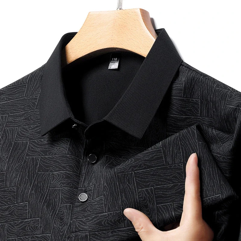 2025Summer New Men's Business Print Short Sleeved POLO Shirt Comfortable and Cool Casual Fashion T-shirt - Ellianto fashion Men's