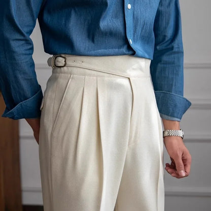 High Waist Straight Leg Casual Men's Trousers Italian Neapolitan Style Versatile Long Pants British Retro Suiting - Ellianto fashion Men's
