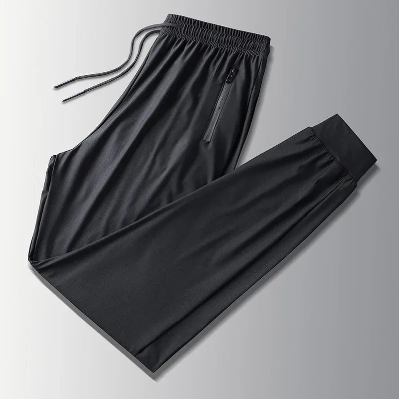 Korean Ice Silk Pants Men's Summer Thin Casual Pants Men's Quick Dry Summer Men's Straight Leg Loose Leg Tracksuit Pants M-8XL - Ellianto fashion Men's