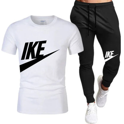 Set The new summer fashion sportswear for 2025: men's short-sleeved high-quality cotton T-shirt + sports shorts 2-piece set, men's c - Ellianto fashion Men's