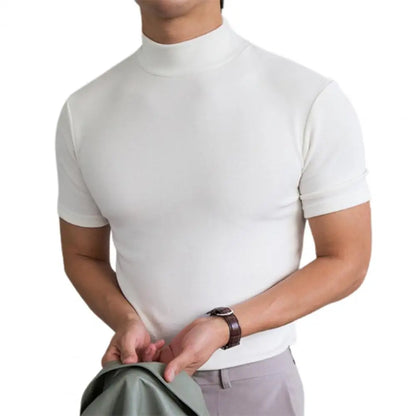 Men T-shirts Summer Fitness Short Sleeve Tees High Collar Basic T-shirt Base T Shirt for Men's Tops camisa masculina 짝퉁명품 남성의류 - Ellianto fashion Men's