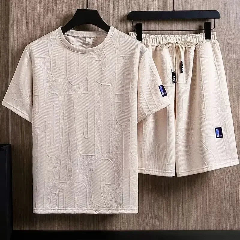 Casual Summer American Sports Wear Set for Men Short Sleeve T-Shirt And Shorts Two-Piece Suit Teenage Boy Fashion Outfit - Ellianto fashion Men's